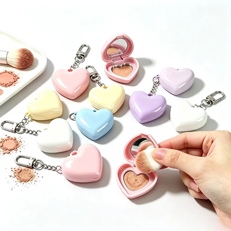 10Pcs 0.4g Empty Mini Heart-Shaped Lipstick Blush Powder Box With Mirror Aluminum Pan Key Chain Eye Shadow Refillable Container