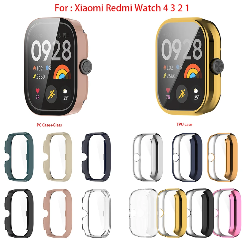 Pc Case + Glas Voor Xiaomi Redmi Horloge 4 3 2 1 Tpu Anti-Kras Film Bumper Beschermhoes Voor Xiaomi Redmi Horloge 4 3 2 1 Lite