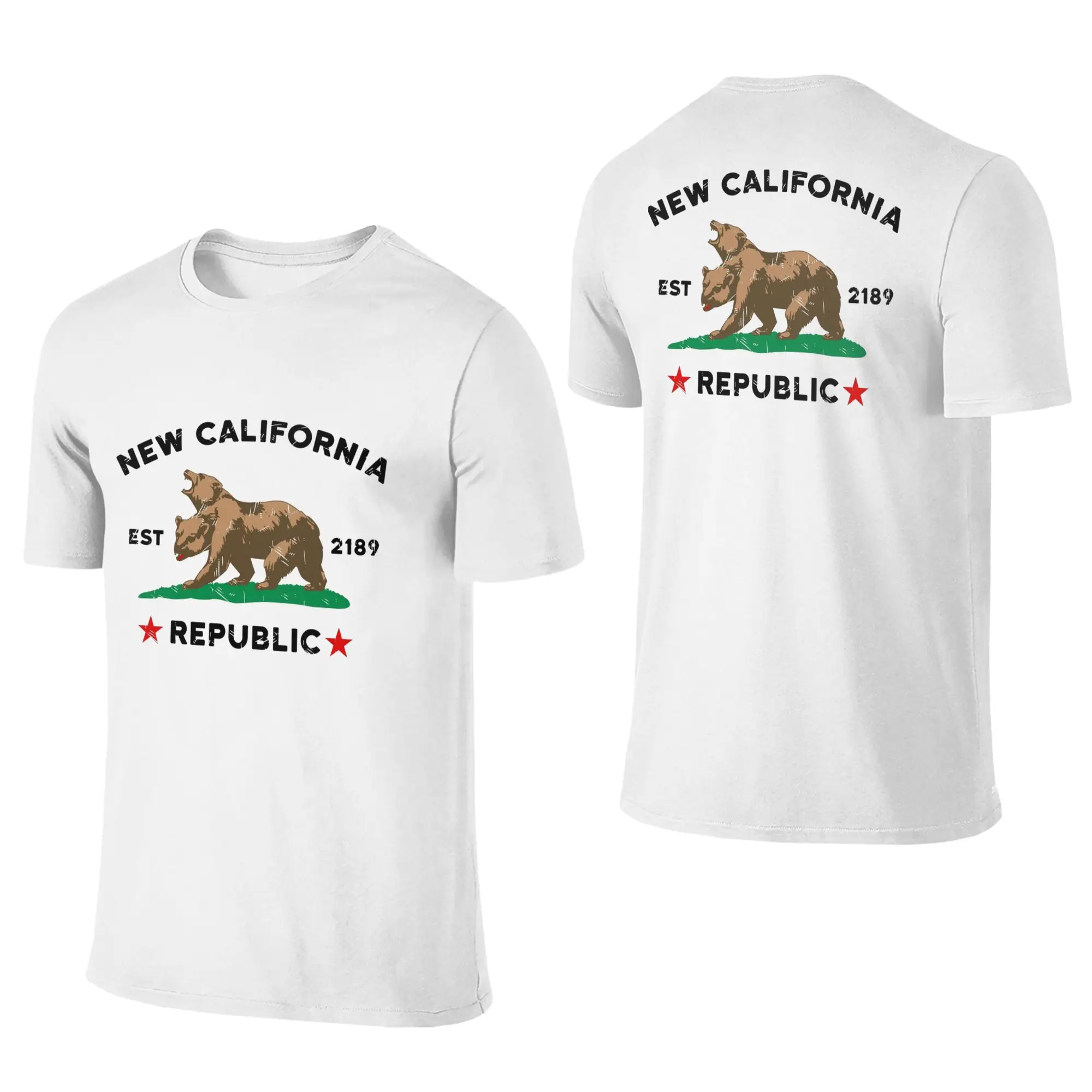 100% Cotton New california republic T-Shirt Men's Double Sided T Shirt Men Round Neck Summer Shirts Tops S-6XL