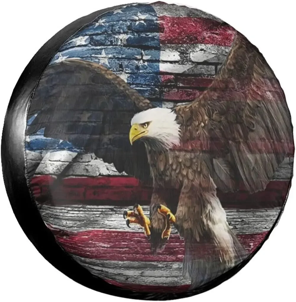 American Eagle USA Flag Spare Tire Cover Wheel Protectors Water Dustproof Fit for RV SUV Truck Camper Travel Camping Trailer