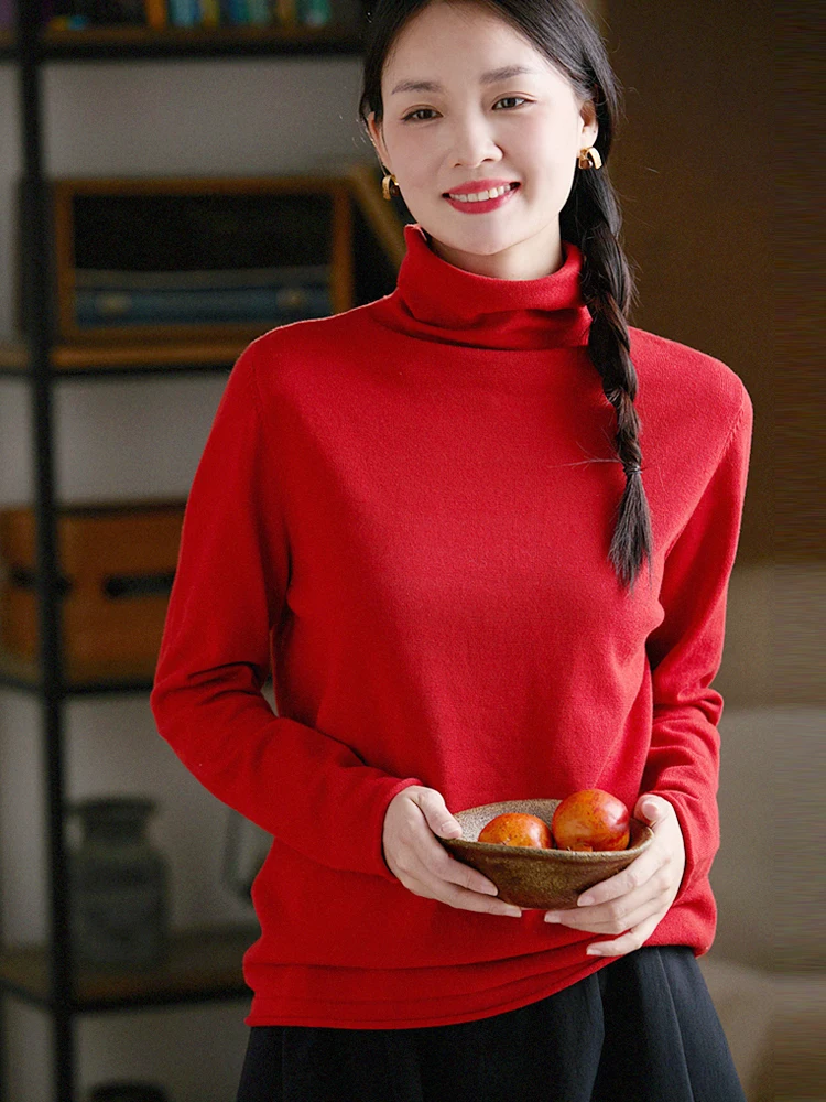 

Gujia Women's High Ne Knitted Sweater Thin Cotton 00% Base Layer irt Autumn Winter New Sle College Sle Loose Fit Lon...