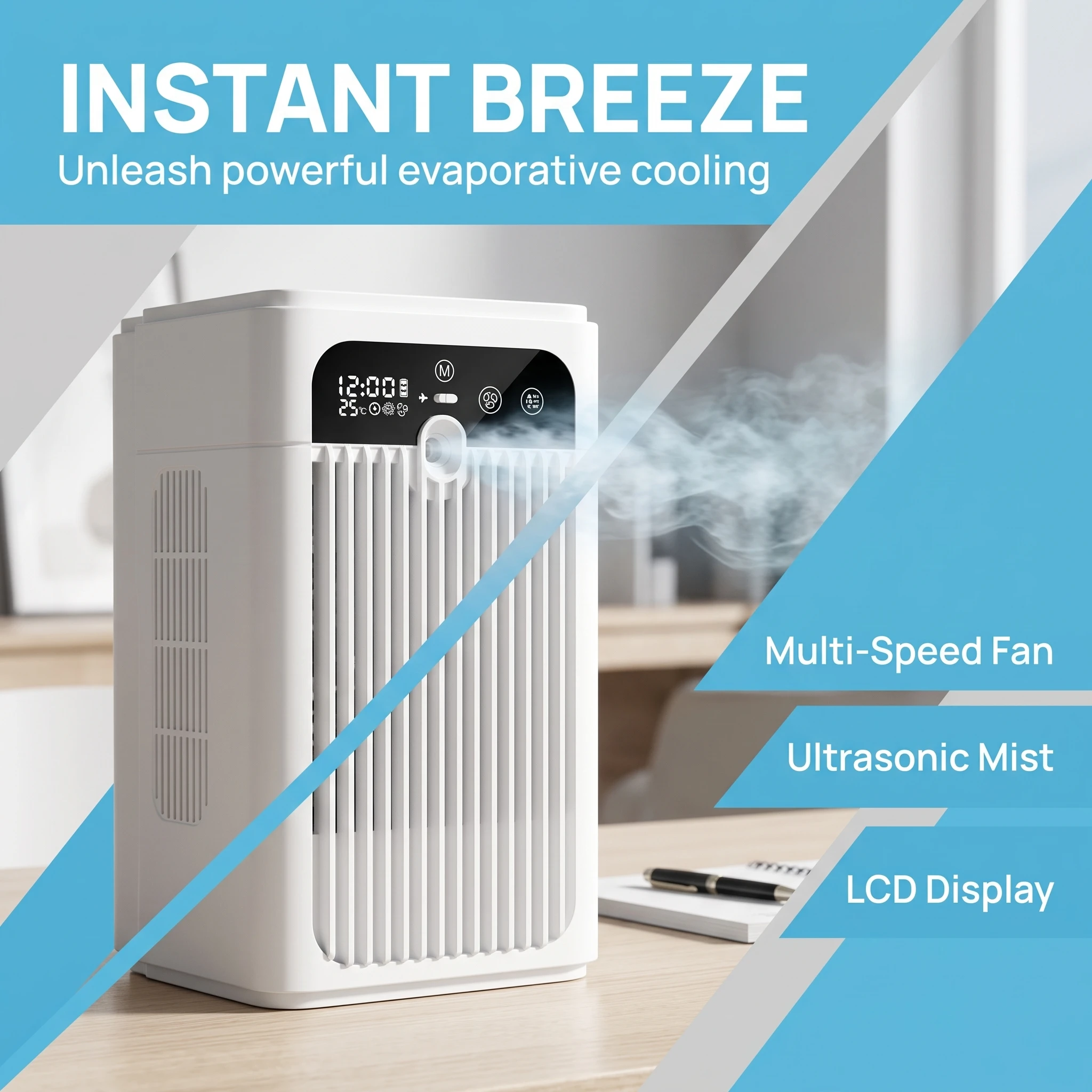 2026 New Mini USB Desktop Fan Portable 3000mAh Rechargeable 370ml Water Tank Air Conditioner Cooling Atomizer for Home Office image 3