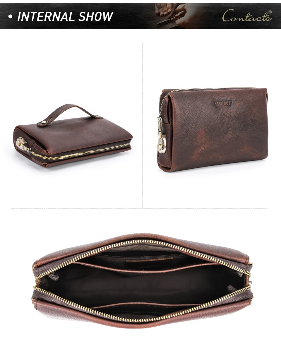 CONTACT'S Herren-Clutch mit Passwortschloss-Design, Langlebige Handtasche mit Reißverschluss, Herren-Geschäftslangbörse aus Echtleder, Handytasche – Detail 19