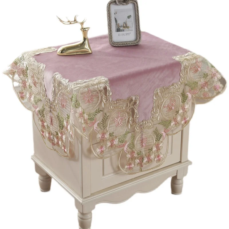 Pink European style princess style lace lace bedside table cover, tablecloth, coffee table cloth, refrigerator