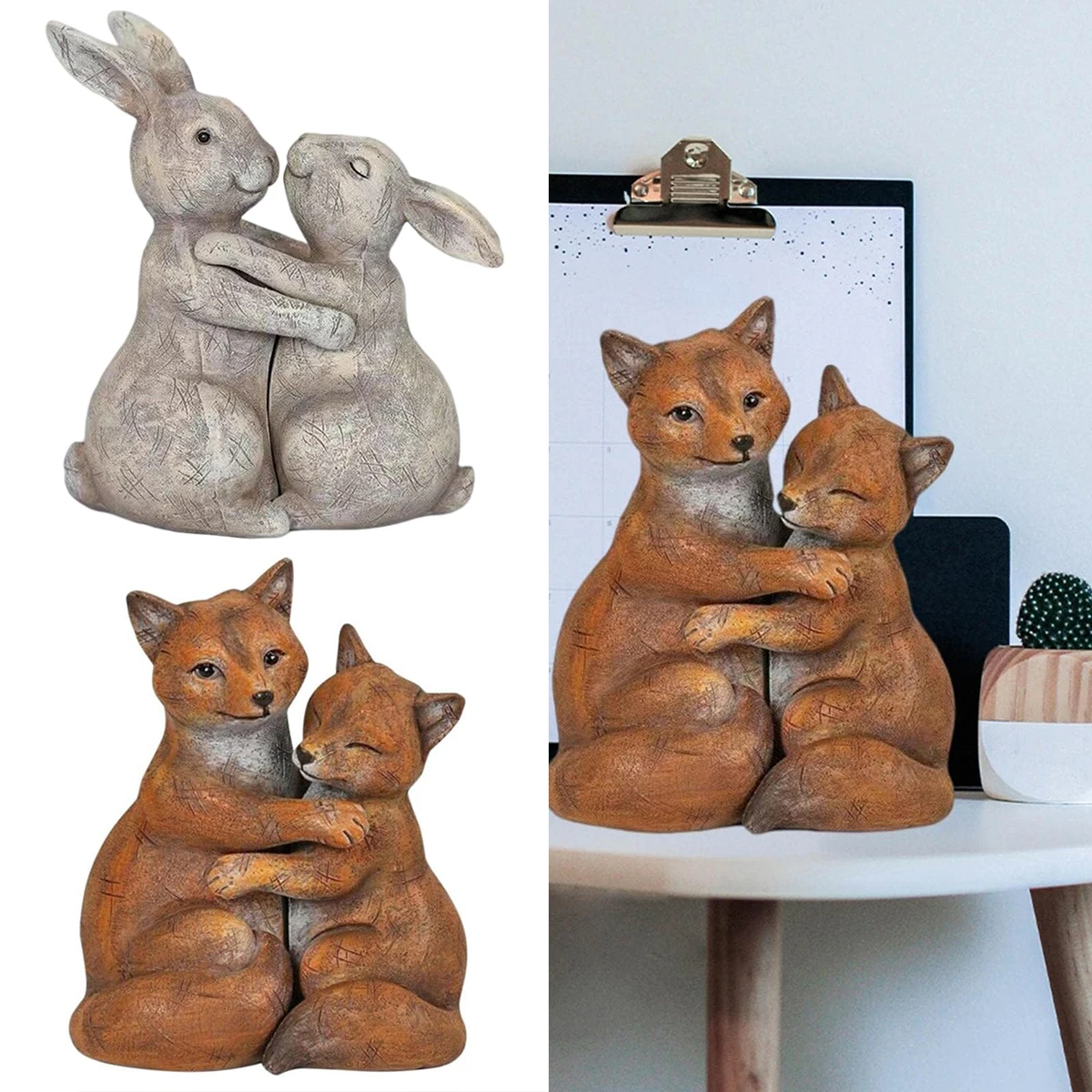 Animal Love Statue Fox Rabbit Hug Sculpture Resin Courtyard Garden Landscape Wedding Anniversary Gift Home Decor