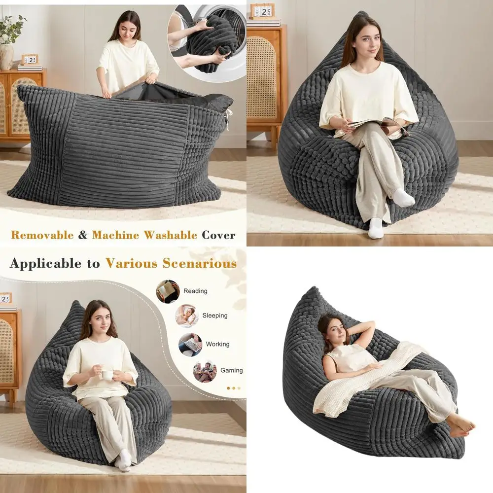 Versatile Adult & Kids Bean Bag Chair, Convertible Sofa to Mattress, High-Density Foam Bed, Washable Cover, Multi-Functional Lou