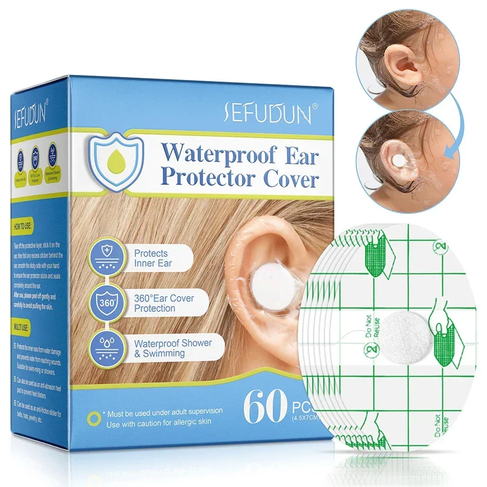 60pcs Kids Shower Waterproof Ear Stickers Shield Earmuffs Anti-wear Heel Disposable Bath Swim Cover Protector for Kids Adults