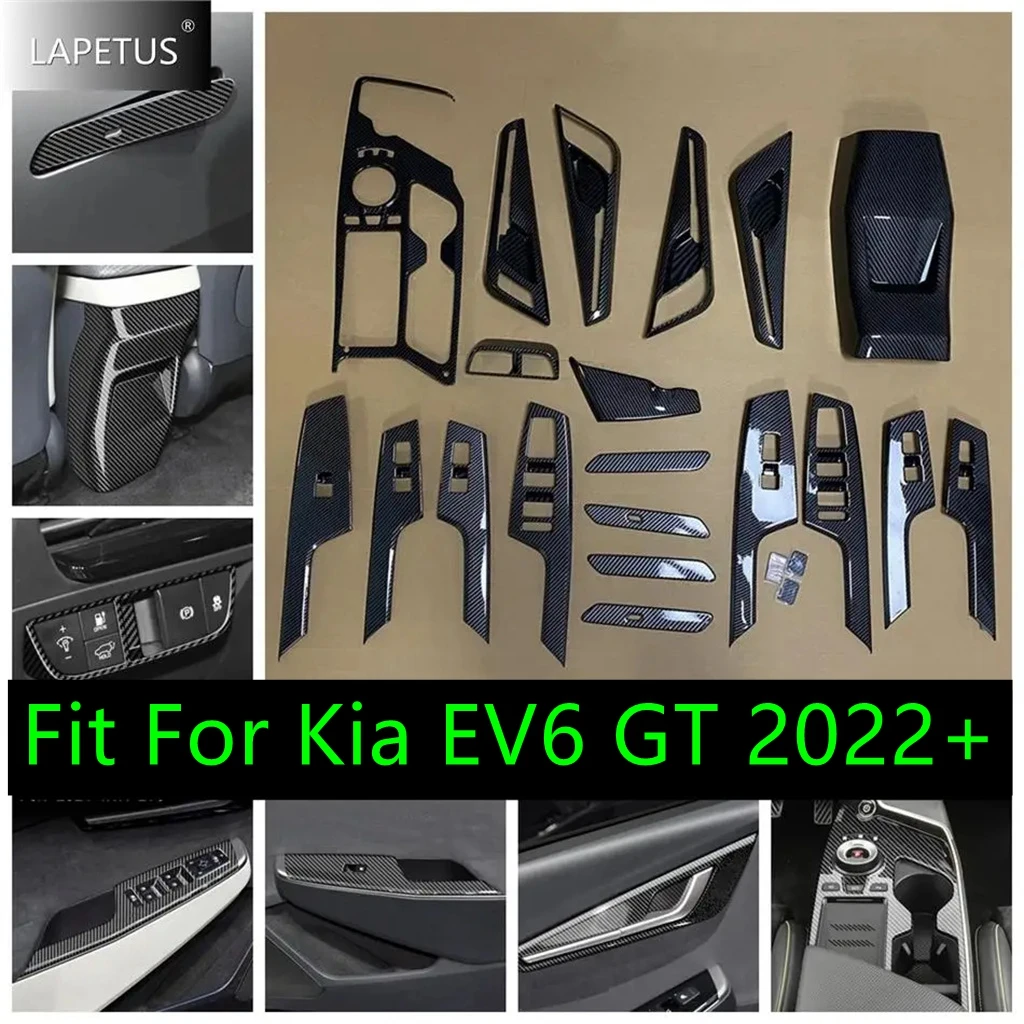 Carbon Fiber Gear Shift / Head Light / Window Lift Button / Rear Armrest Box Cover Trim For Kia EV6 GT 2022 - 2024 Accessories