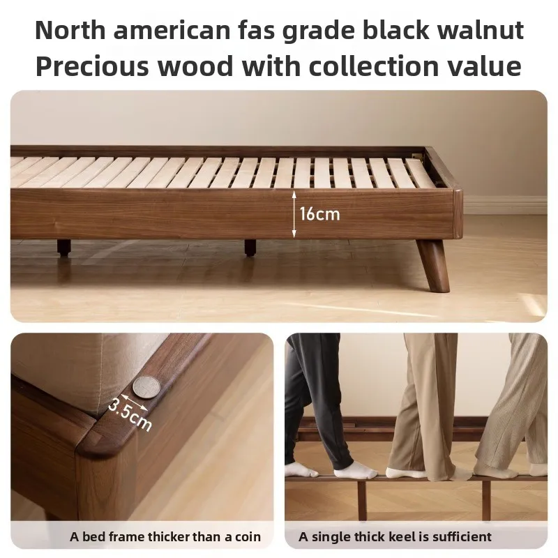 North American black walnut double soft bed 1.5 meters all solid wood leather master bedroom