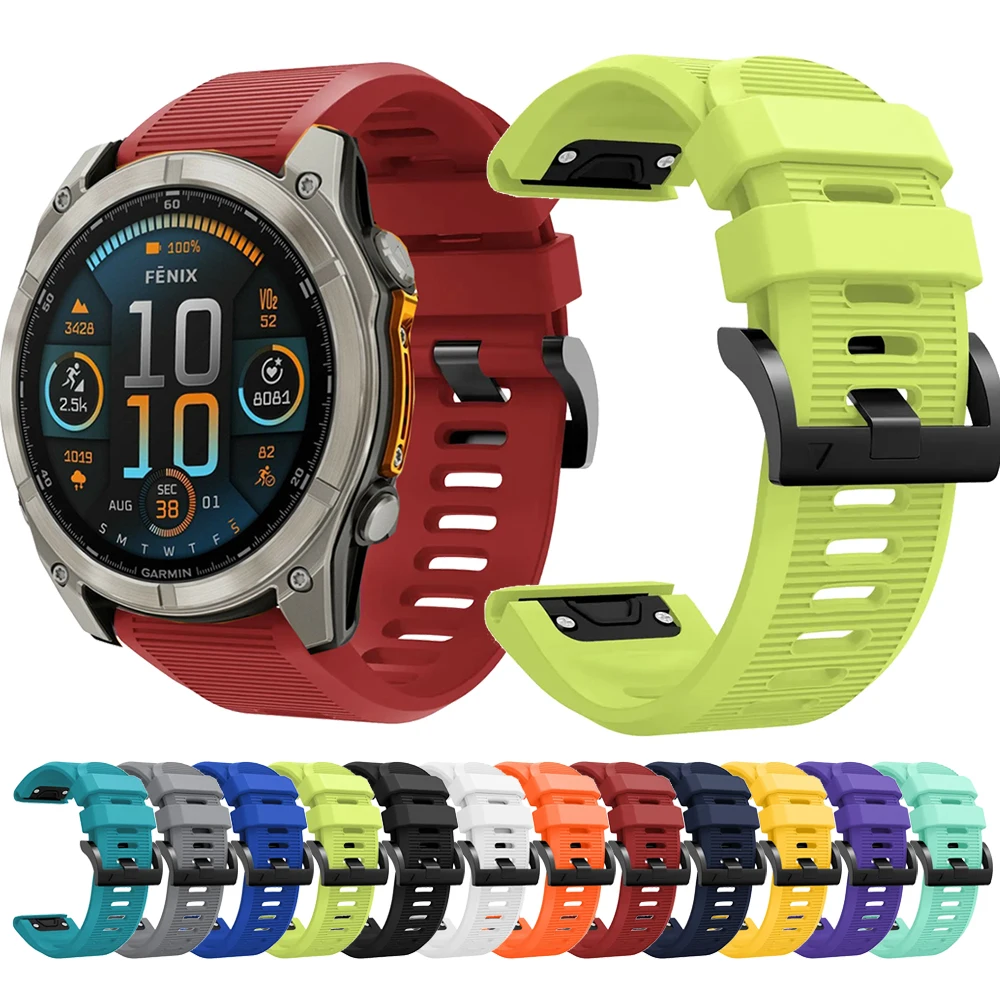 

26mm QuickFit Watchband For Garmin Quaitx 3 / For Garmin Fenix 8 51mm Silicone Strap Wristband With Black Buckle
