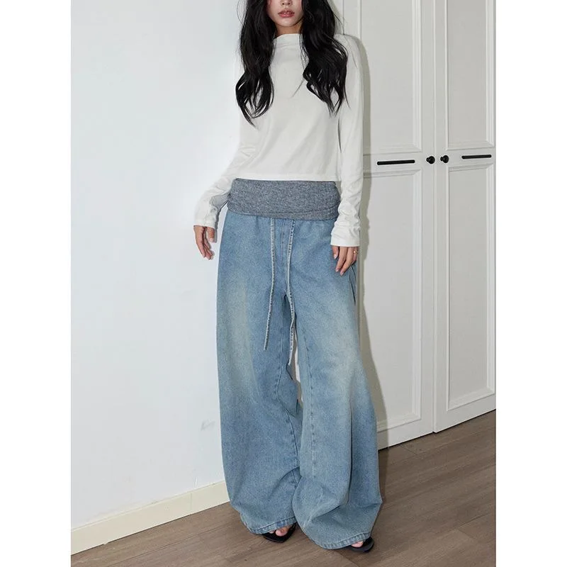 

Low Rise Baggy Y2K Hip Hop Female Denim Pants High Waist Loose Fit Micro Stretch Chinese Made Deep Colored Jeans for Women