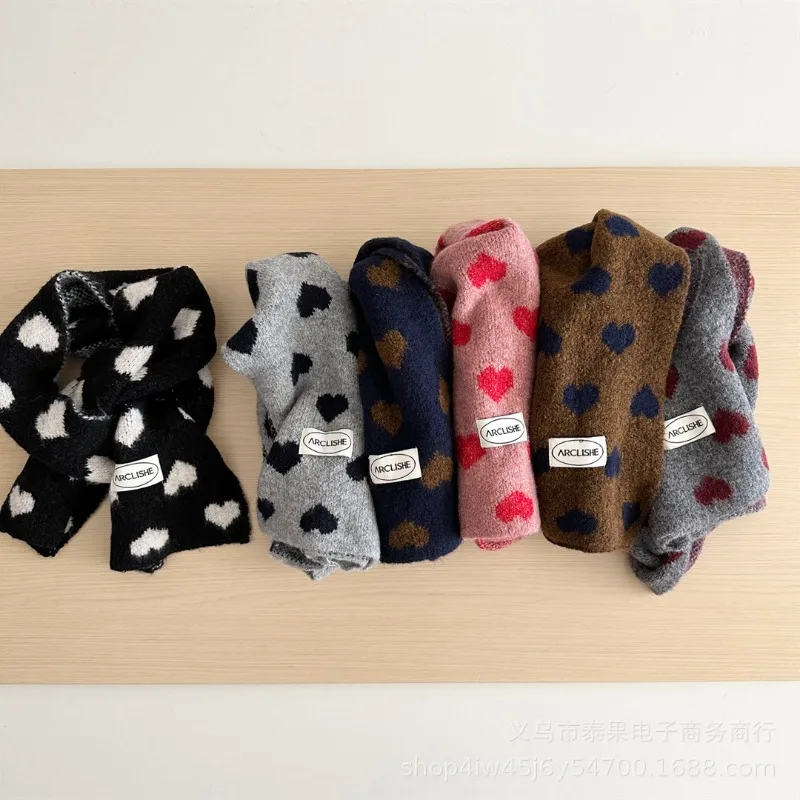 

Korean Style Heart Knit Scarf for Girls Winter Warm Forest Neck Warmer Aesthetic Acrylic Wool Blend Fashion Cold Weather Scarf