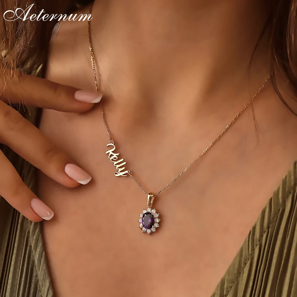

Personalized Stainless Steel Necklace Gemstone Pendant Custom Name Design Elegant Women's Jewelry for Wedding Luxury Fashion