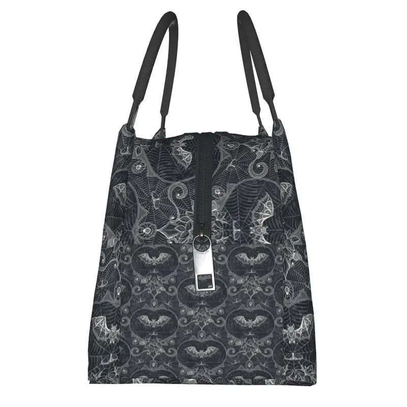 Sac à Déjeuner Gothique en Toile d'Araignée et Dentelle pour Femme, Isotherme Thermiquement, Chauve-Souris, Réutilisable, Conteneur Multifonction, Boîte à Nourriture