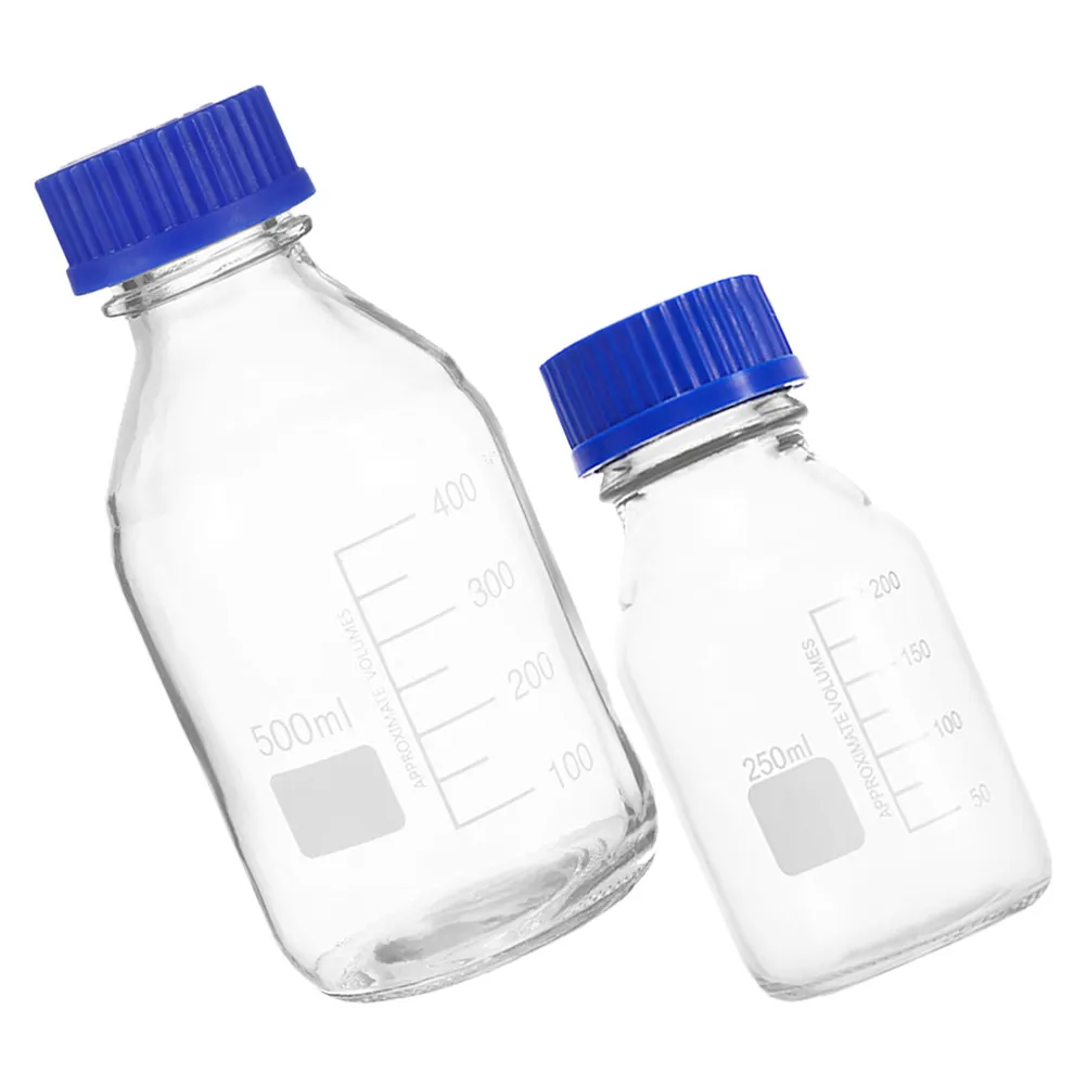 

2Pcs Transparent Graduated Glass Lab Reagent Bottles with Airtight Caps Wide Mouth Design for Evaporation Prevention Chemical