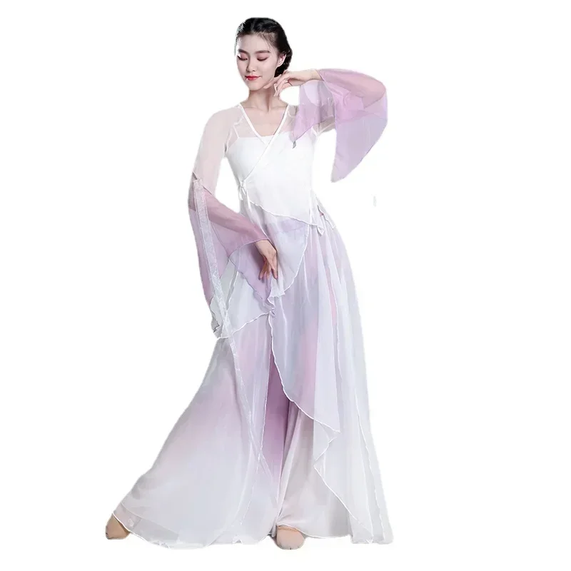 Ubrania do ćwiczeń tańca klasycznego w stylu chińskim Odzież do tańca ludowego z wachlarzem Tradycyjny elegancki parasol Yangko Występ taneczny