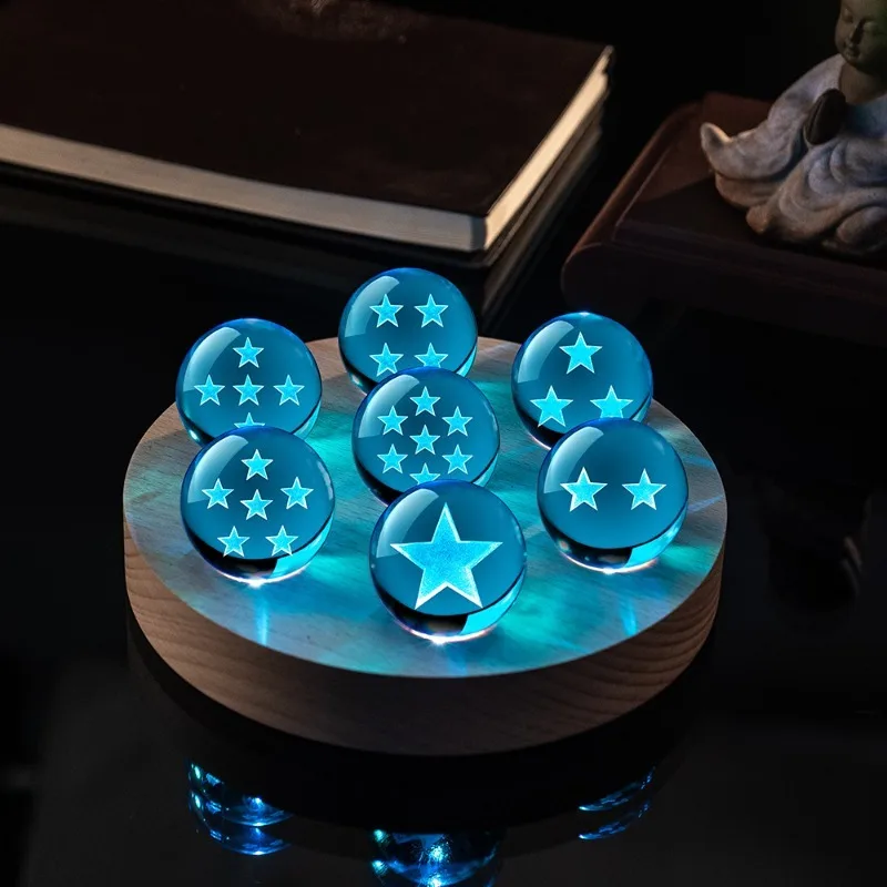 Luminous Figurines Engraved Five Pointed Star Crystal Glass Ball Night Light Tabletop Figurines Office Home Decoration Ornaments
