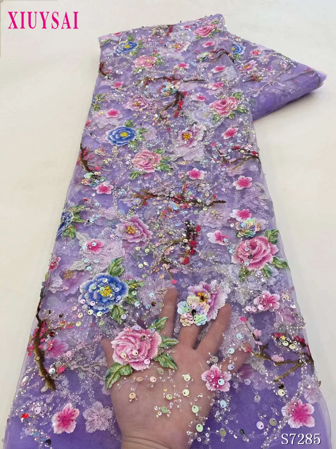 

African Beaded Tube Embroidered Mesh Tulle Lace Fabric, 3D Flowers, Handmade, Boutique, Latest, 2022