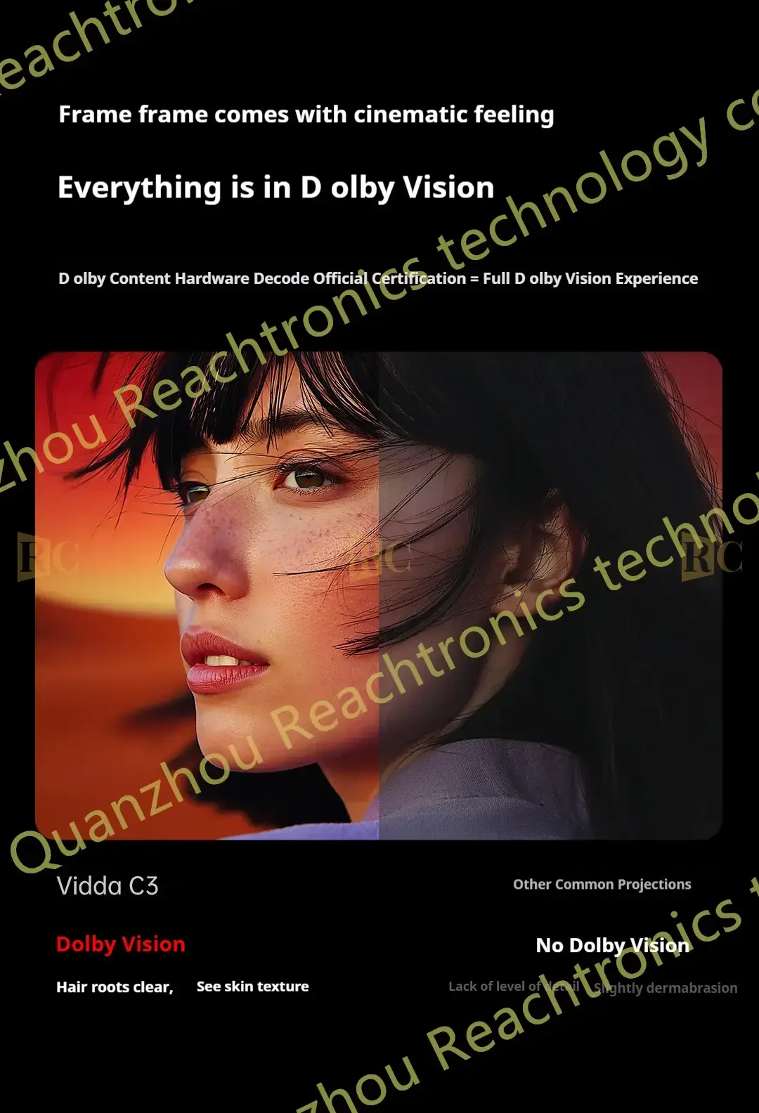 Rc Hisense Vidda C3S 4K 1.0-1.3 Zoom óptico 2200CVIA Relação de contraste dinâmico HDR10+ 1800:1