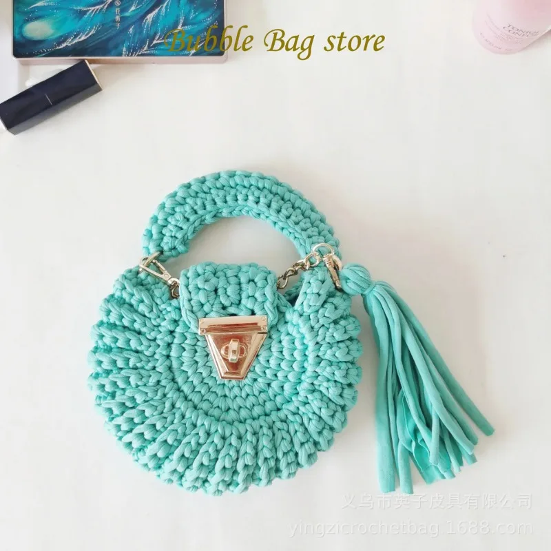 Women's Solid Color Fabric Crochet Bag Hot Selling Circular Tassel Shoulder Diagonal Crossbags for Women Luxury Designer Handbag