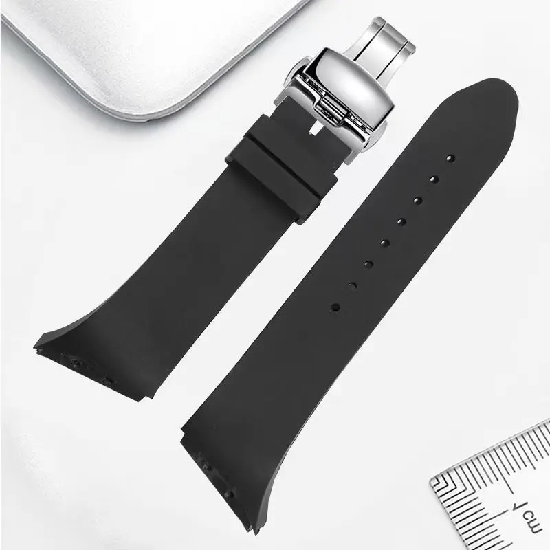 Para hamilton aventura série h24655331 elvis preto macio e confortável borracha de silicone preto substituição pulseira de relógio 25mm