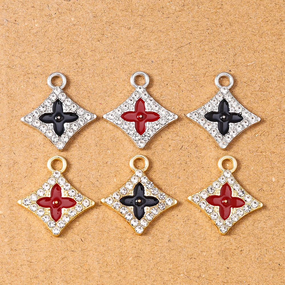 10 Stück 18x19mm Emaille Blatt Charms Strass Anhänger für Schmuckherstellung Ohrringe Halskette DIY Armband Zubehör Zubehör – Detail 1