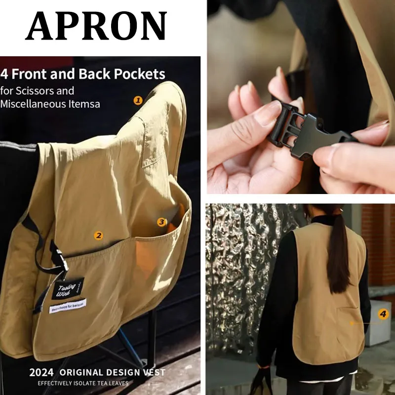 Large Size Waterproof Work Apron for Kitchen Catering Cafe with Pockets Oilproof Polyester Barista Waiter Vest Apron Men Women