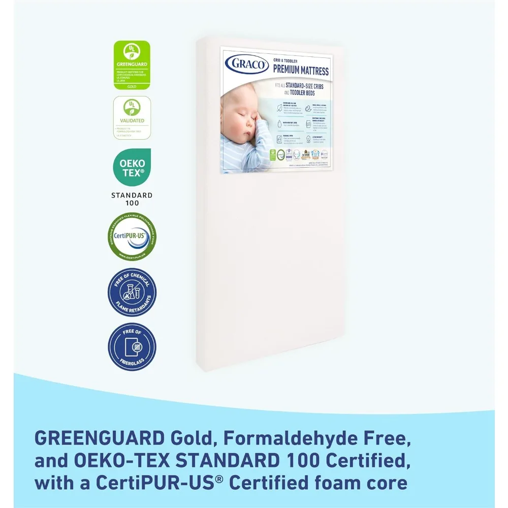 Premium Crib & Toddler Mattress - GREENGUARD Gold and OEKO-TEX STANDARD 100 Certified, CertiPUR-US