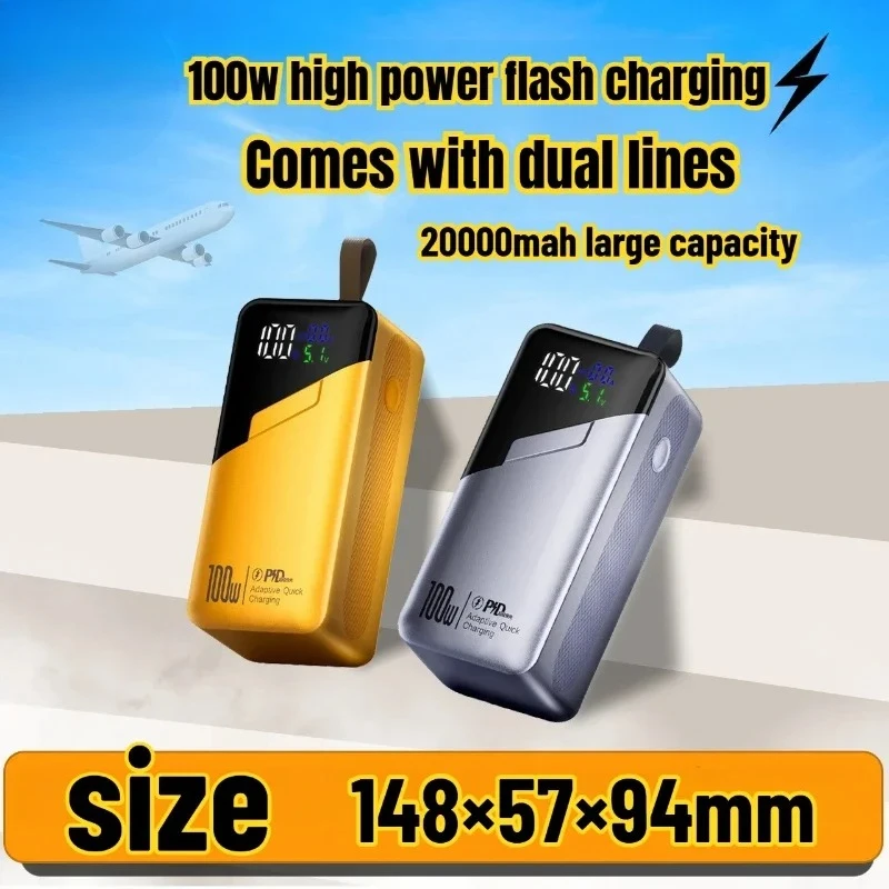 

Новинка 2025 года, 20000 мАч, мощный PD100W, быстрая зарядка, автономный кабель, внешний аккумулятор для ноутбука, IPhone, Xiaomi, Samsung, Huawei