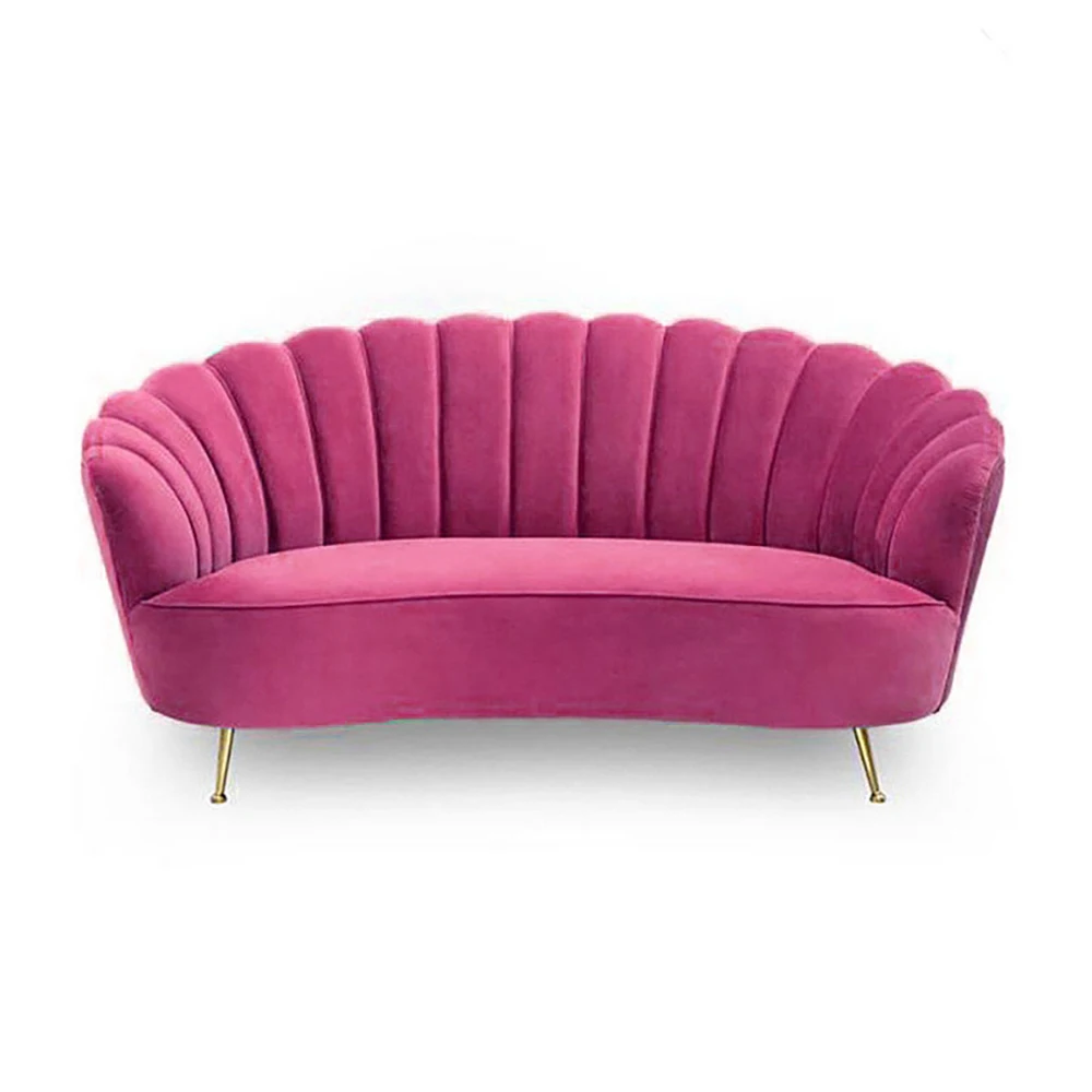 Wedding Event Pink Velvet Love Seat Wedding Sofa For Couple Customized Metal Legs Wedding Stage Sofa