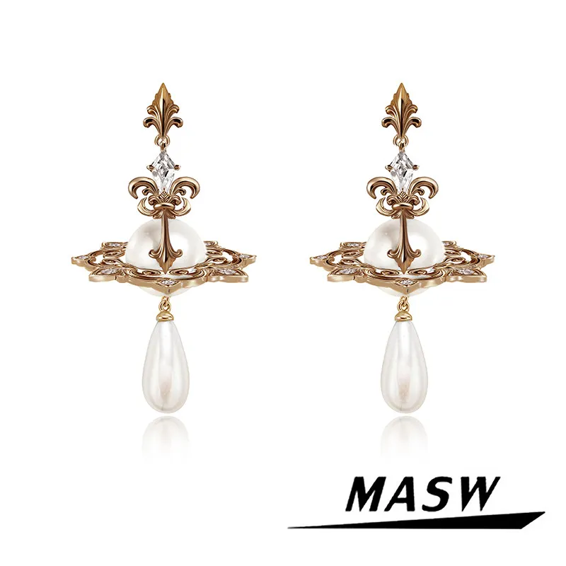 MASW Original Design Simulated Pearl Planet Earrings For Women Party Gifts Modern Jewelry Temperament Pretty Ear Accessories