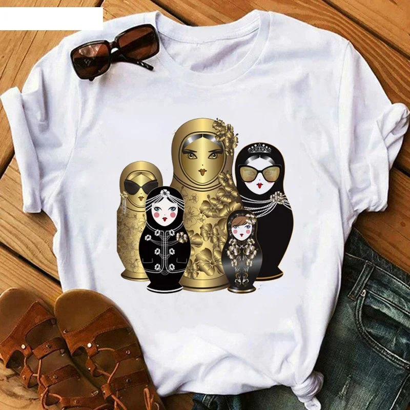 Matryoshka Doll T Shirt  2023 Funny Summer Fashion Tshirt  Russian Doll T-Shirt Women White Casual T Shirt Female Harajuku Shirt