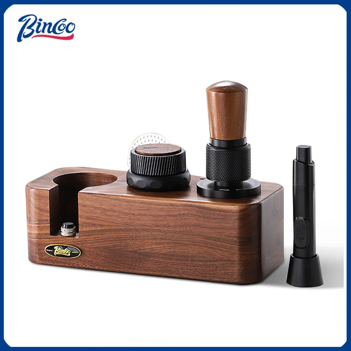 Bincoo Ice Walnut Tamper Station 3-Piece Set, Espresso Tamper & Distributor Storage Kit, Home Cafe Shop Gift for Coffee Lovers