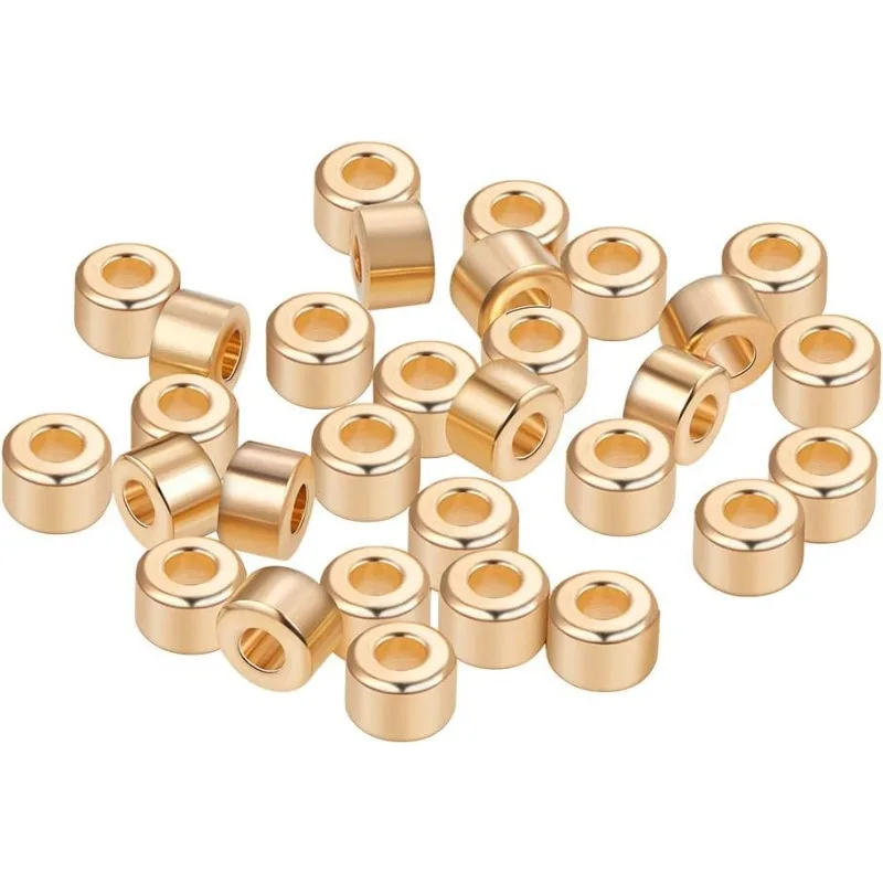 

30 шт., 18 К, настоящие позолоченные бусины-разделители, трубчатые металлические бусины, латунный ствол, рондель, свободные бусины для изготовления ювелирных изделий своими руками