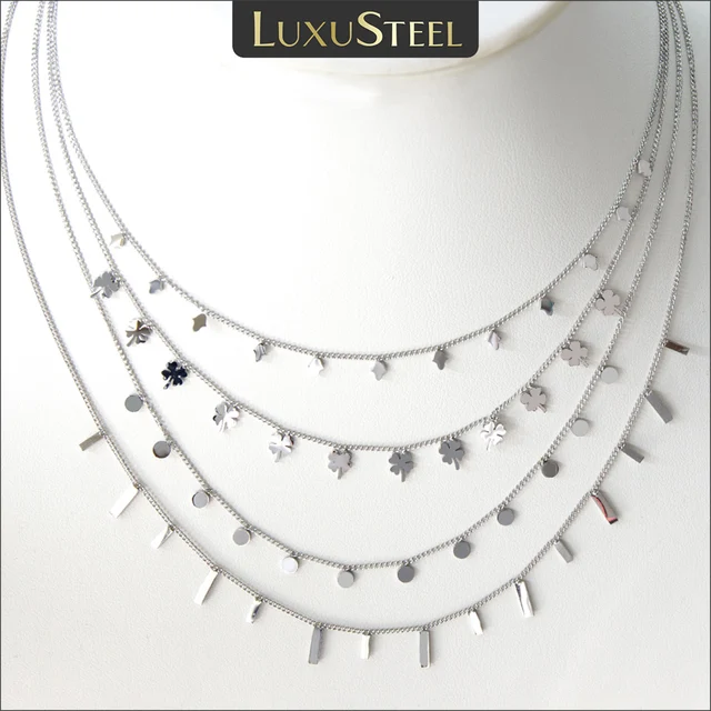 LUXUSTEEL Srebrny naszyjnik z łańcuszkiem obojczykowym ze stali nierdzewnej dla kobiet Modna biżuteria z małymi monetami w koreańskim stylu