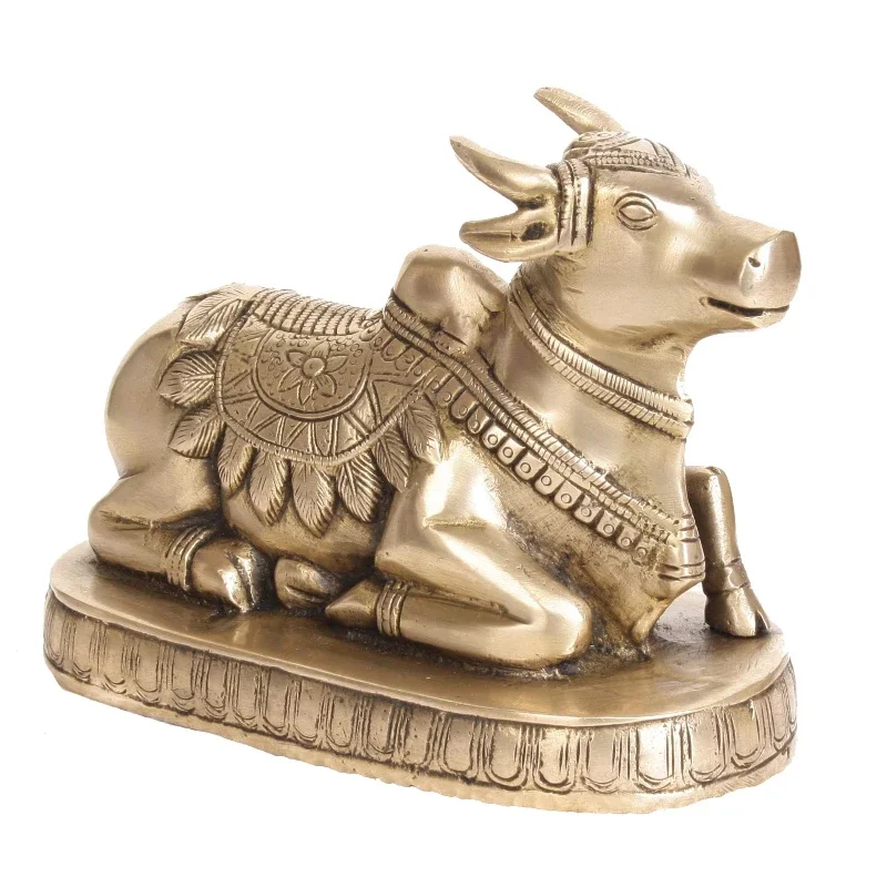 Indian-made Shiva handcrafted 6-inch brass Nandi sculpture car