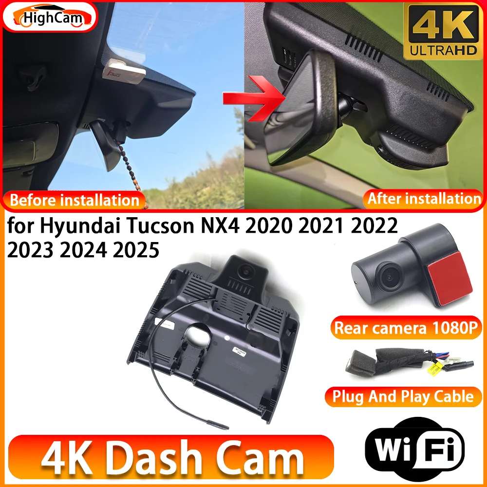 현대 투싼 NX4 2020 2021 2022 2023 2024 2025 OEM 4K DVR 블랙박스 전후방 카메라 WiFi 비디오 레코더 플러그 앤 플레이