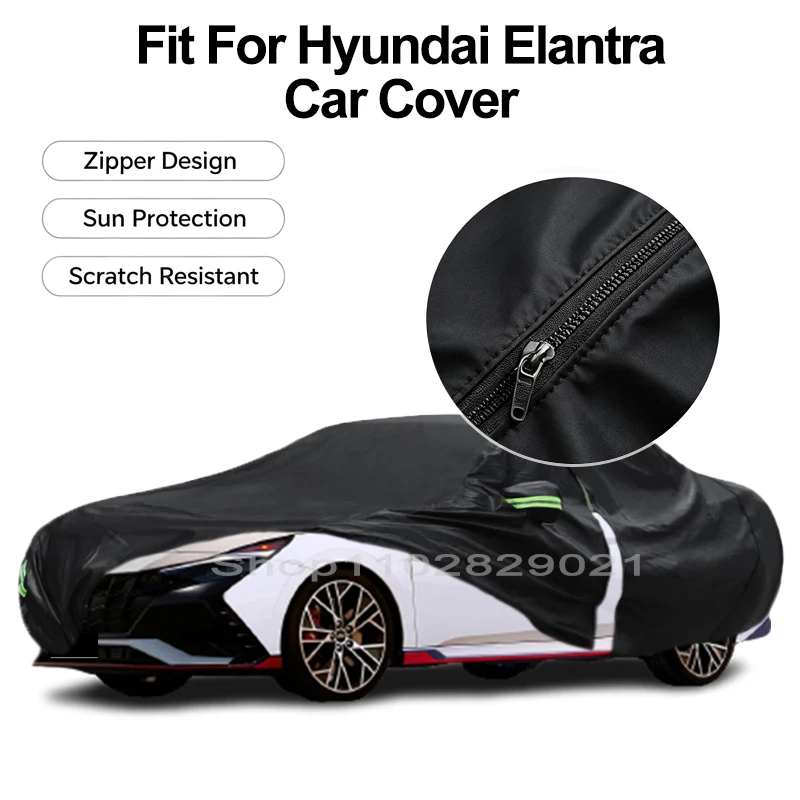 Zipper Door Waterproof Car Cover For Hyundai Elantra Windproof Dustproof UV Protection All Weather Auto Protector