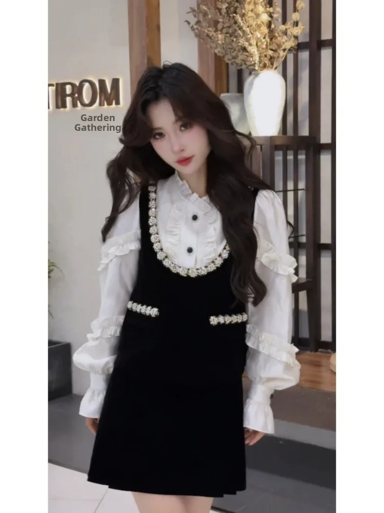 Koreański luksusowy komplet damski: luźna bluzka i spódnica, nowa kolekcja na wczesną jesień, elegancki dwuczęściowy zestaw, styl casual.