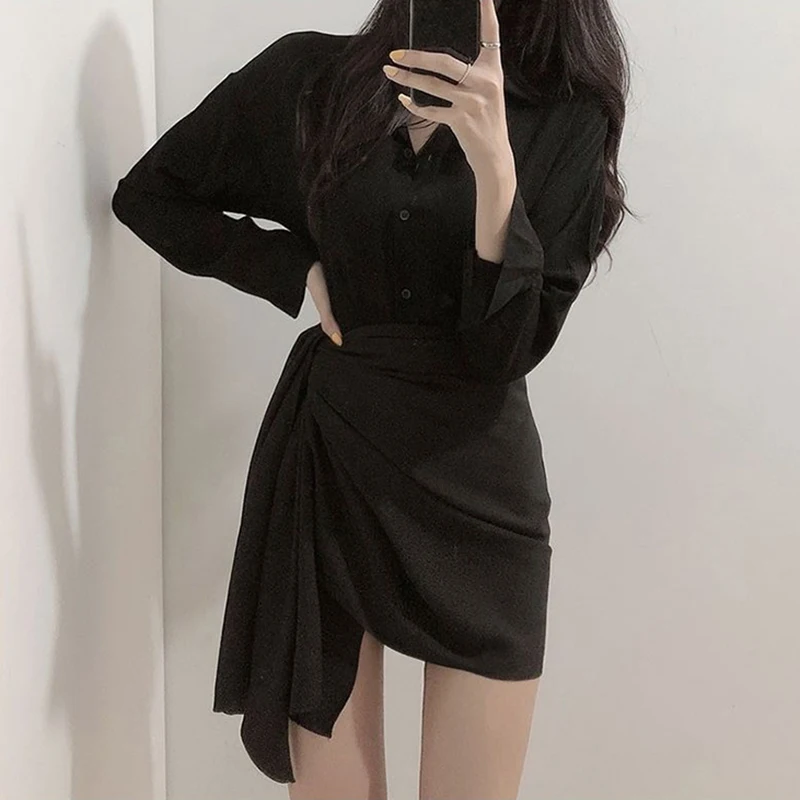 MEXZT Irregular Mini Skirt Women High Waist Black Bandage Wrap Hips Skirts Korean Fashion Elegant Slim All Match A Line Skirt