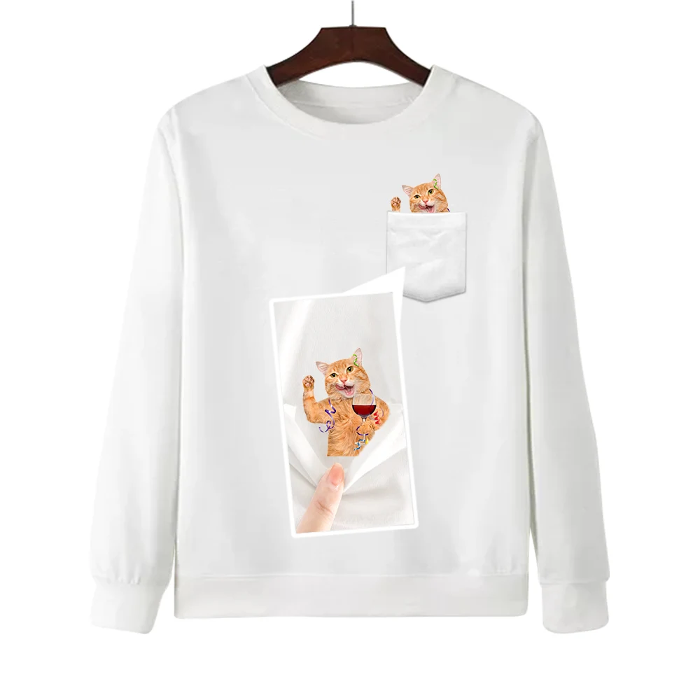 CLOOCL Fashion Animals Sweatshirts Funny Cat Wine Salute Pocket Shirts Men Tops Women Sportswear Polyester Streetwear S-7XL