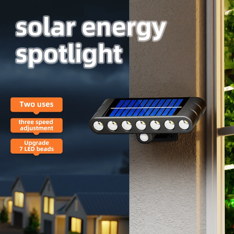 

7 светодиодных беспроводных солнечных настенных светильников с датчиком движения 120 ° широкоугольное освещение IP65 наружный настенный светильник с интеллектуальным управлением и полувстракваемым управлением