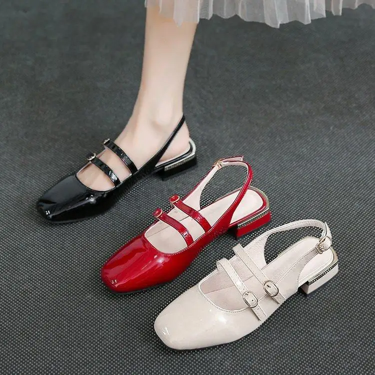Sandales pour femmes 2026, chaussures pour femmes à bout carré, chaussures d'été, talons blocs Mary Jane, boucle, nouvelles sandales rétro pour filles, talons moyens épais, réelles