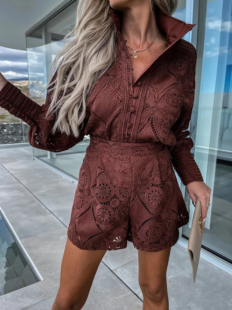 2 Pc Set Vrouwen O-hals Solid Tops En Shorts Casual Femme Hollow Out Tops En Slanke Broek Set Zomer Vrouwelijke korte Streetwear Suits