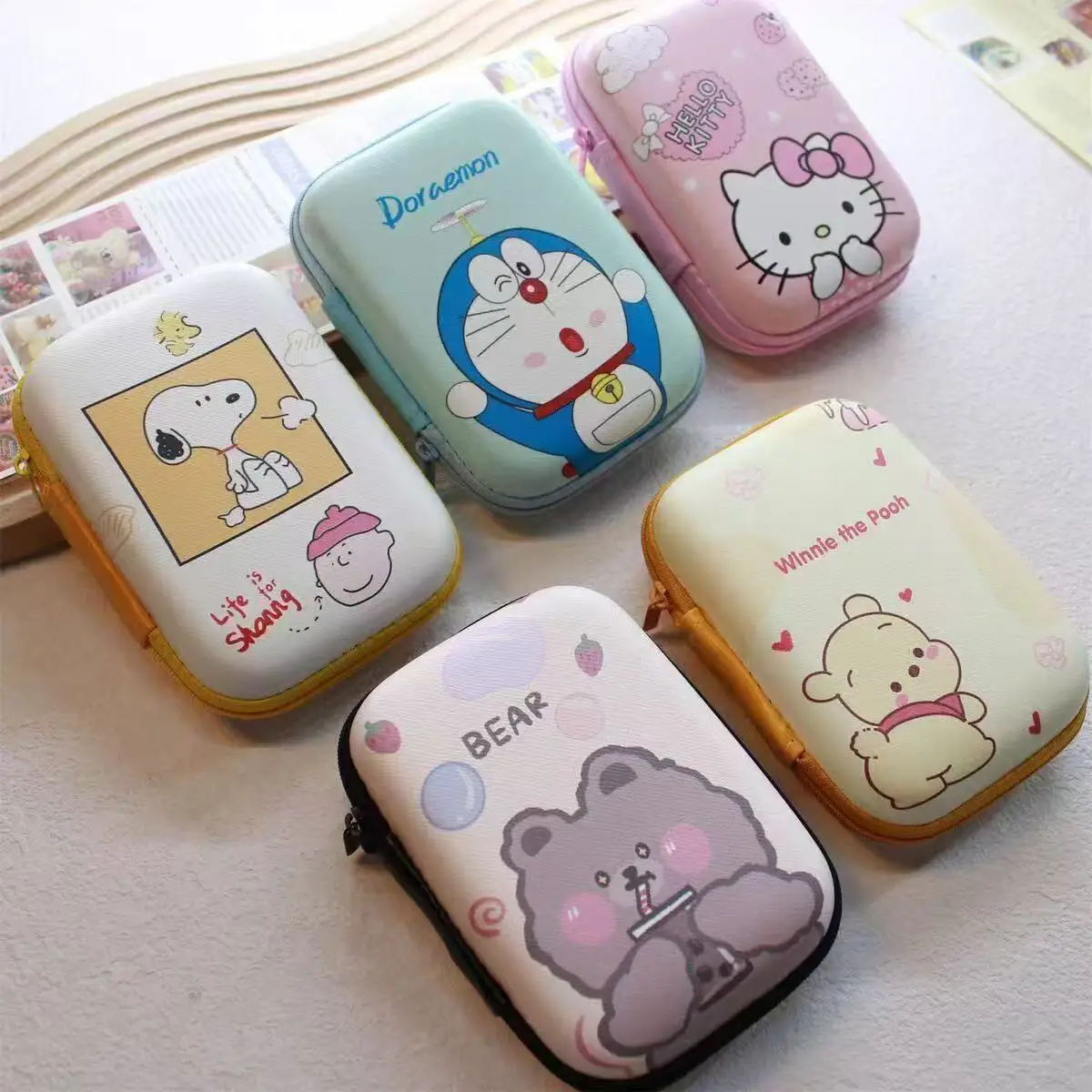 

Kawaii Sanrio Data Cable Storage Bag Cartoon Hello Kitty Kuromi Portable Charger Earphone Coin Sorting Case Organizer Carry Box