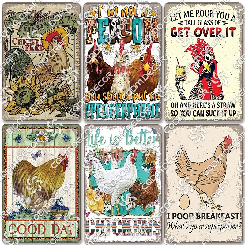 Retro Chicken Poster Metal Tin Signs Rooster Hen Eggs Metal Plate Vintage Wall Decor Club Farm Chicken Coop