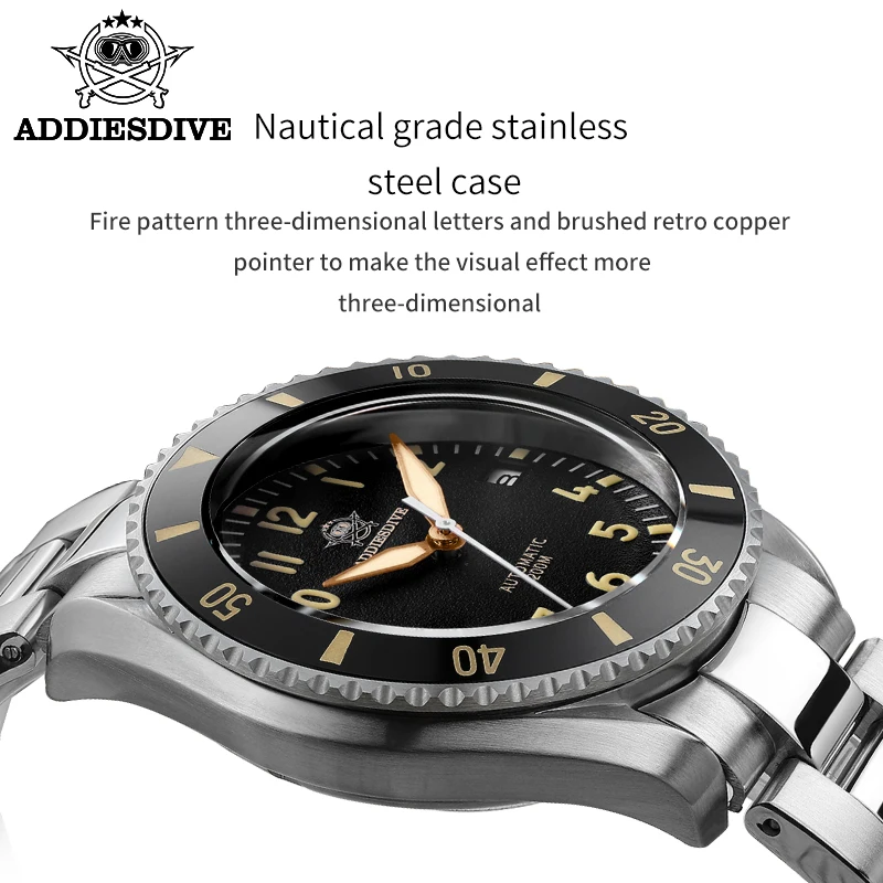 ADDIESDIVE Luxury Men\'s Watch Sapphire Crystal Ceramic Bezel 200m Waterproof Retro Luminous Business Mechanical Wristwatch