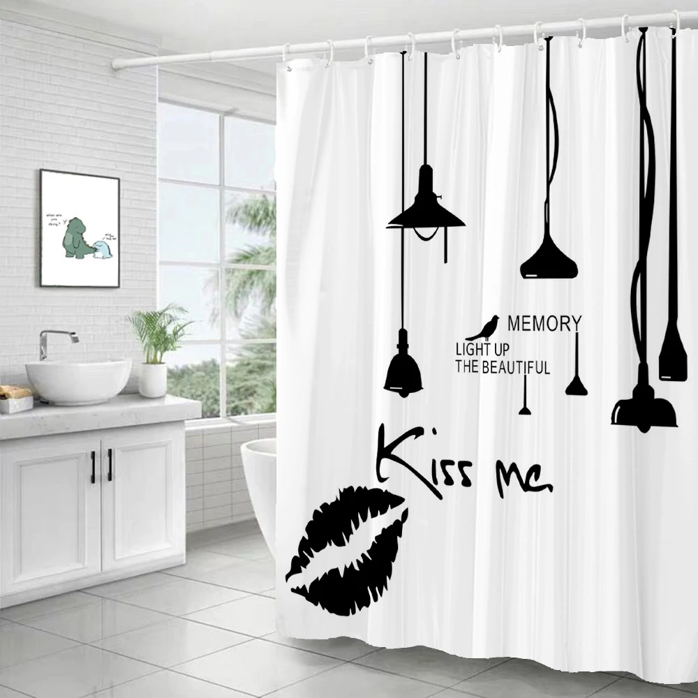 Nordic Simple Art Words Shower Curtain Minimalist White Print Bath Bathtub Curtain Waterproof Polyester Bathroom Curtain Decor