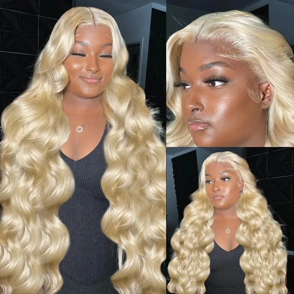 Perruque Body Wave Brésilienne Naturelle, Cheveux Blonds Bouclés 613, 13x5, Densité 200, Transparent HD, pour Femme Africaine