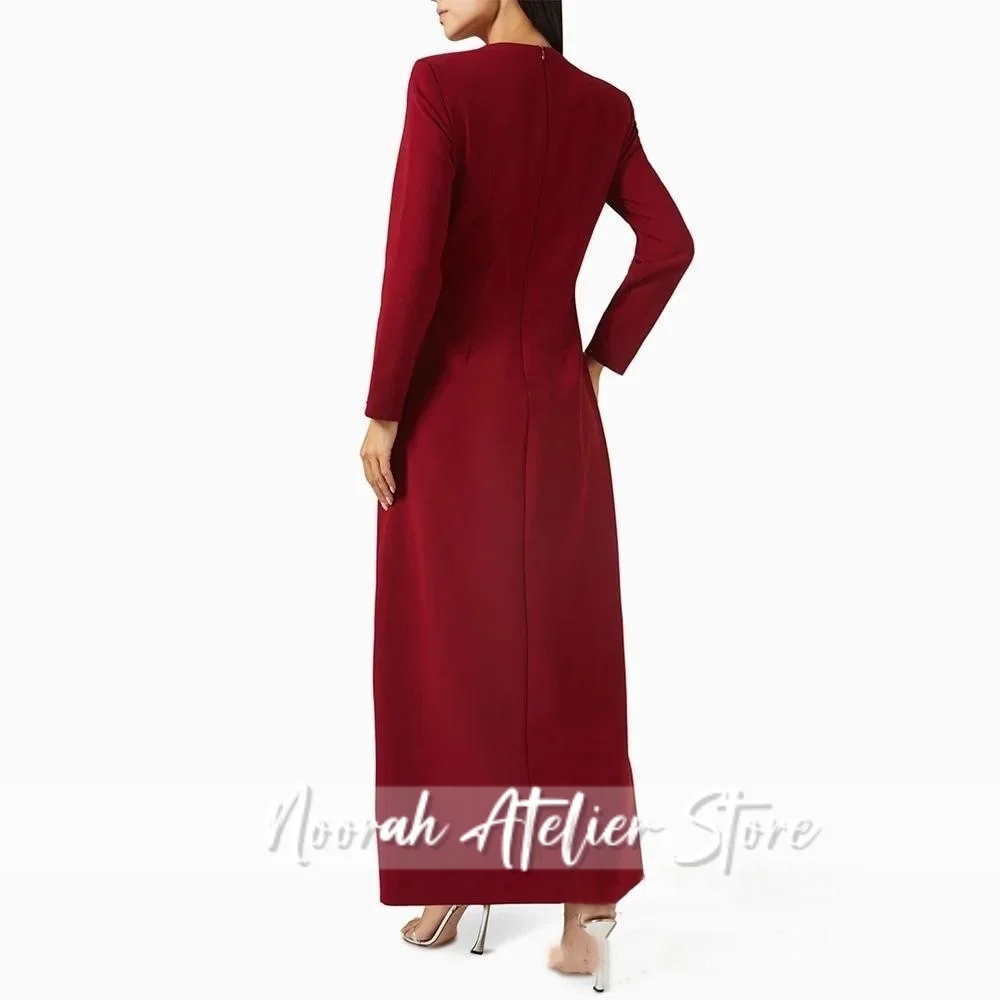 فساتين سهرة نسائية فاخرة جديدة أنيقة مطرزة باللون الأحمر بأكمام طويلة 2025 دبي فستان حفلات بطول الشاي مخصص